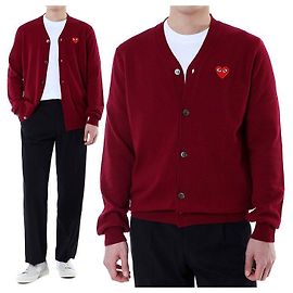 Comme Des Garcons V-Ausschnitt Strickcardigan aus Wolle mit rotem Herz-Patch