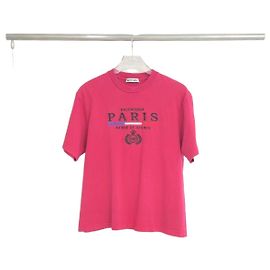 Balenciaga Camiseta de manga corta roja para mujer con logotipo bordado