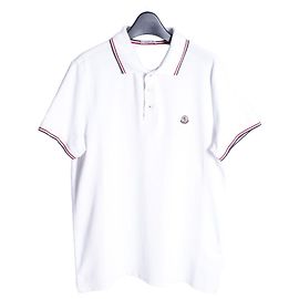 Moncler PK Collar T-Shirt Weiß (PK Collar T-Shirt mit Tricolor-Stitch-Filz-Logo)