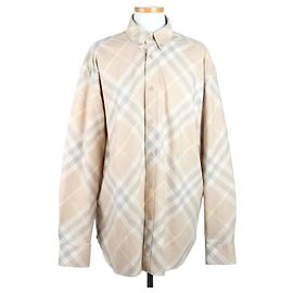 Burberry Chemise Oversized en Coton à Carreaux Beige