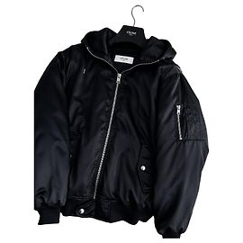 Céline Bomberjacke aus schwarzem Satinnylon mit Kapuze Größe