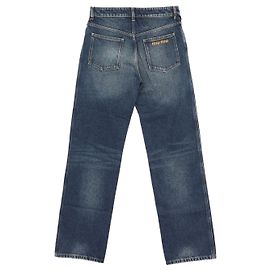 Miu Miu Pantalones de denim anchos lavados con logotipo en el bolsillo trasero