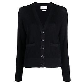 Thom Browne Cardigã de crepe de lã com corte relaxado Navy
