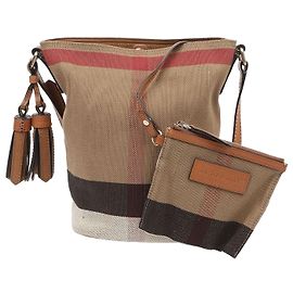 Burberry Borsa Hobo Ashby Mini in tela a quadri con nappina Marrone