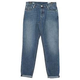 Brunello Cucinelli Pantalon en denim droit pour homme avec patchs en cuir et délavage des poches