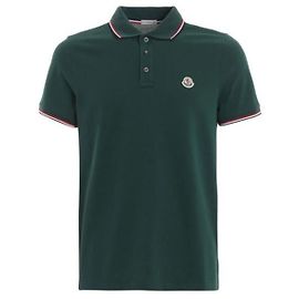 Moncler Polo-Shirt aus Baumwoll-Piqué mit farbigen Akzenten Green