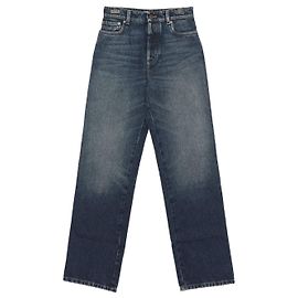 Miu Miu Pantalones de denim anchos lavados con logotipo en el bolsillo trasero