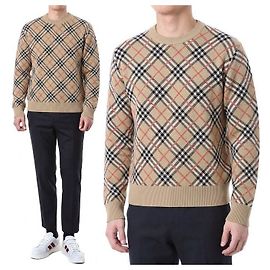 Burberry Klassischer karierter Wollpullover mit Rundhalsausschnitt (Beige)