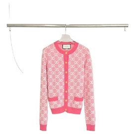 Gucci Cardigã de lã rosa com padrão jacquard GG
