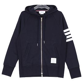 Thom Browne Felpa con cappuccio e zip da uomo in jersey di cotone a righe diagonali Navy