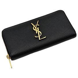 Autre Marque Langes Portemonnaie aus schwarzem Leder mit goldenem Logo