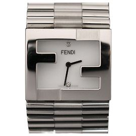 Fendi Relógio pulseira em aço com bezel logo FF e diamantes