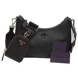 Prada Re-Edition Saffiano Leather Shoulder Bag Black