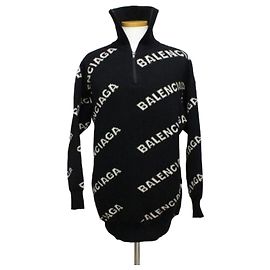 Balenciaga Strickpullover mit halbem Reißverschluss Schwarz