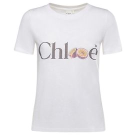 Chloé T-shirt Branca Logo Baby Fit em Jersey de Algodão