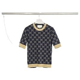 Gucci Kurzarm-Strick aus metallischem Schwarz