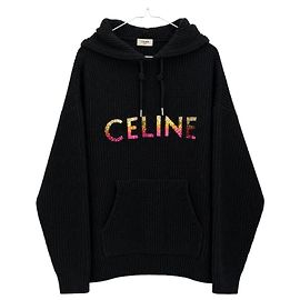 Céline Sweat à capuche en maille côtelée en laine avec sequins dégradés XS
