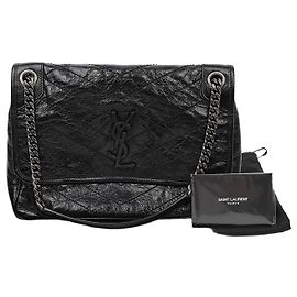 Autre Marque Borsa a tracolla vintage in pelle da donna Nero Catena argentata