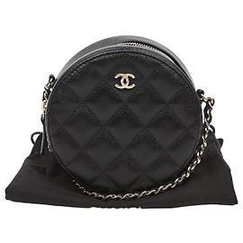 Chanel Sac bandoulière à chaîne ronde en cuir caviar Noir Or