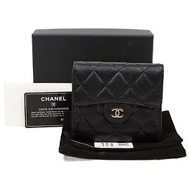 Chanel Black Caviar Classic Flap Wallet with Gold Hardware