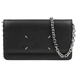 Maison Martin Margiela Borsa a tracolla con catena in pelle goffrata con cuciture da donna Nero