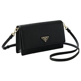 Prada Mini Bolsa de Couro Saffiano Preta Bolsa de Ombro e Crossbody Feminina