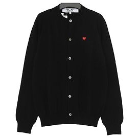 Comme Des Garcons Wollener Rundhals-Cardigan mit kleinem rotem Herz-Logo