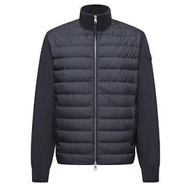 Moncler Gesteppter Cardigan aus Wolle und Kaschmir mit Reißverschluss Navy