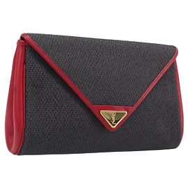 Autre Marque Saint Laurent Clutch Bag Leather Canvas Red Gray gold Auth am12909A - Jerrillo
