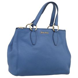 Miu Miu Tote Bag Leder Blau Gold Auth am12943V - Jerrillo