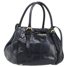 Miu Miu Hand Bag Leather 2way Black Gold Tone Auth 209363V - Jerrillo