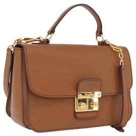 Miu Miu Madras Hand Bag Leather 2way Brown Gold Auth 210778V - Jerrillo