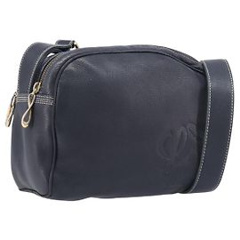 LOEWE Anagram Shoulder Bag Leather Navy Gold Auth 211867A - Jerrillo
