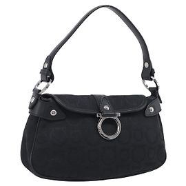 Salvatore Ferragamo Gancini Shoulder Bag Canvas Black Silver Auth ka6990A - Jerrillo