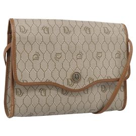 Christian Dior Schultertasche aus Honeycomb Canvas PVC Beige Gold Auth ka6925 - Jerrillo