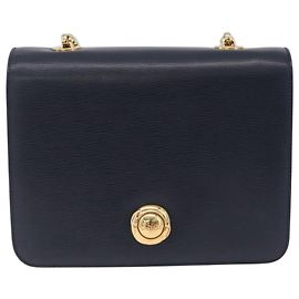 Chloé Bolsa de Ombro Chloe com Corrente em Couro Azul Marinho e Ouro Auth BA16368 - Jerrillo