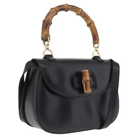 GUCCI Bamboo Hand Bag Leather 2way Black Black 000 01 0633 Auth 211807V - Jerrillo