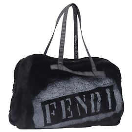 FENDI Tote Bag Acrylic Fur Black Auth 212040 - Jerrillo