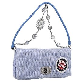 Miu Miu Matelasse Hand Bag Cotton 2way Blue Silver Auth 211290M - Jerrillo