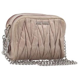 Miu Miu Matelasse Chain Shoulder Bag Leather Beige Silver Auth 207225A - Jerrillo
