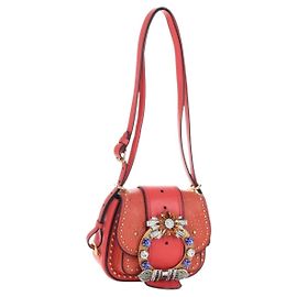Miu Miu Madras Shoulder Bag Leather Orange Gold Auth 213292M - Jerrillo