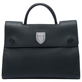 Black Dior Medium Grained Calfskin Diorever Satchel