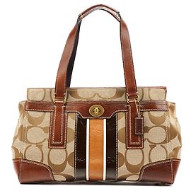 Coach Borsa Tote Signature Turnlock Beige Brown F11637