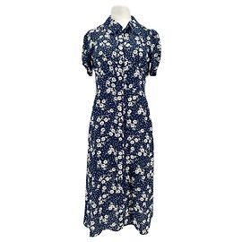 Rouje Midi Kleid Marineblau mit weißen Blumen