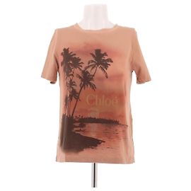 Chloé T-shirt em algodão rosa laranja com estampado