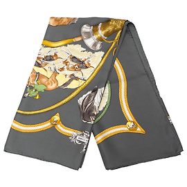 Foulard di seta Hermès Gray Le Laisser Courre 90
