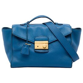Borsa Satchel Prada Blue Vitello Daino Sound Lock