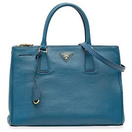 Borsa Prada Blue Medium Saffiano Lux Galleria Double Zip Satchel