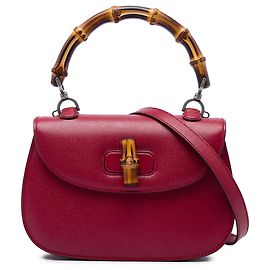 Sac à main Gucci Red Medium en cuir de veau avec anse en bambou