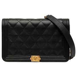 Chanel Black Quilted Caviar Boy Wallet on Chain